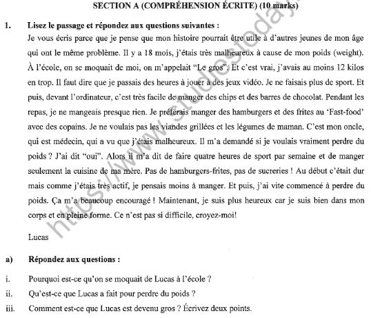 CBSE Class 10 French Sample Paper Solved Set A